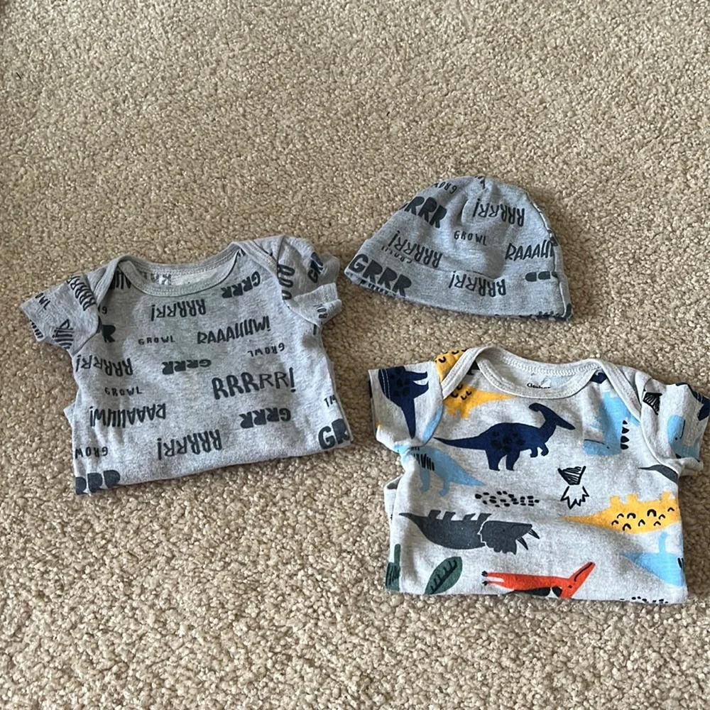 Grey 0-3M Dinosaur Onesie